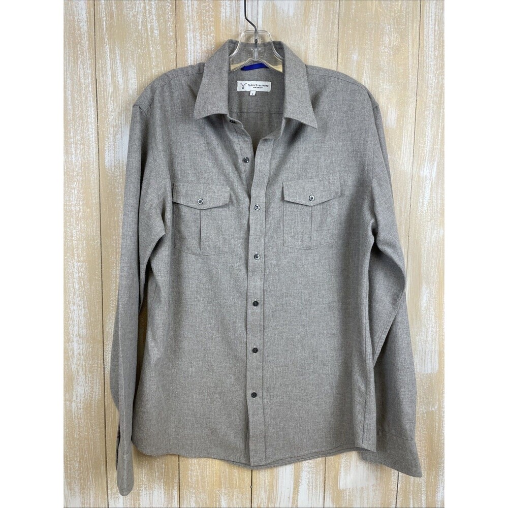 Teddy Stratford NYC Zip-Fit Mens Shirt Sz 4 (L) Gray 2-Pocket Cotton Button Up